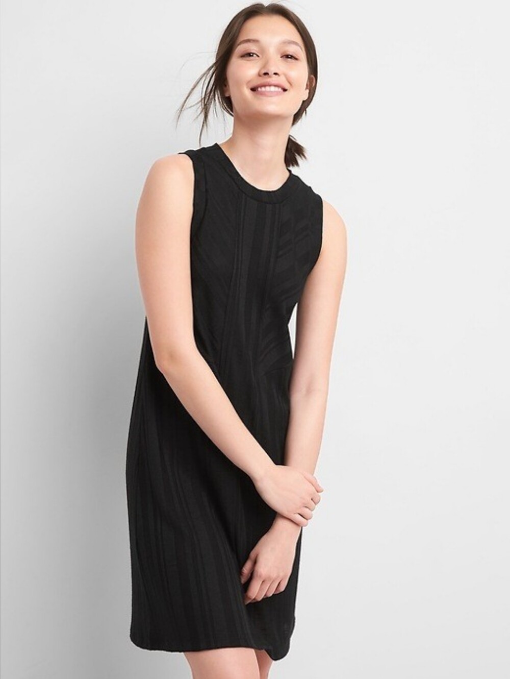 GAP Black Sleeveless Textured Shift Dress